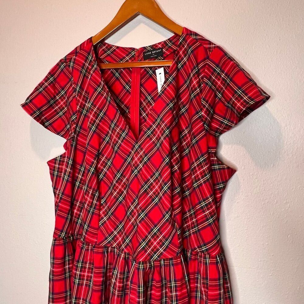Lane Bryant Cap-Sleeve Fit & Flare Midi Dress in a red plaid print - Picture 2 of 12